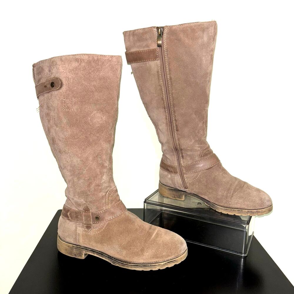 Naturalizer N5 Comfort Knee High Suede Riding Boots 8W Wide Calf Tan Lug Sole